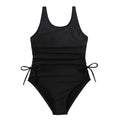 Bikini Solid Color Pleated Tie Than Swimsuit